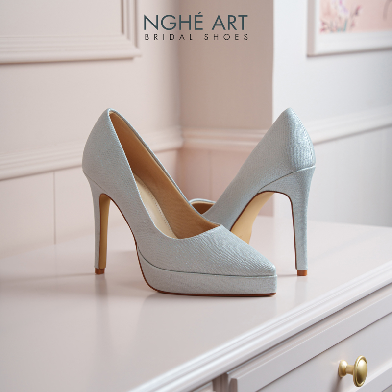 Giày cưới Nghé Art basic 12 phân mũi đúp nhũ xám xanh pastel 543-nhu-xam - Ảnh 2 - Nghé Art Bridal Shoes – 0822288288