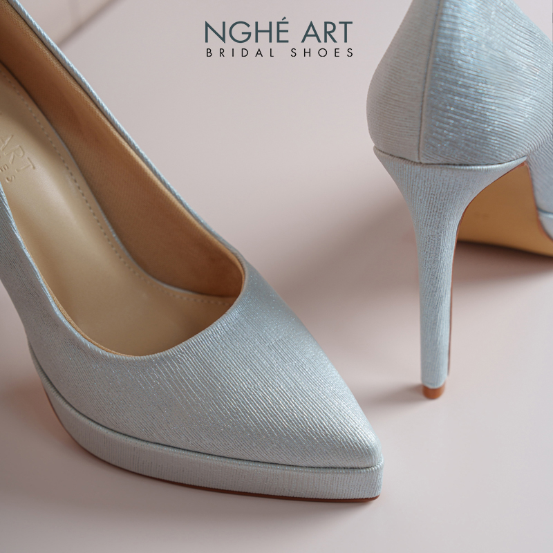 Giày cưới Nghé Art basic 12 phân mũi đúp nhũ xám xanh pastel 543-nhu-xam - Ảnh 3 - Nghé Art Bridal Shoes – 0822288288
