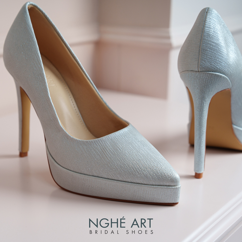 Giày cưới Nghé Art basic 12 phân mũi đúp nhũ xám xanh pastel 543-nhu-xam - Ảnh 4 - Nghé Art Bridal Shoes – 0822288288