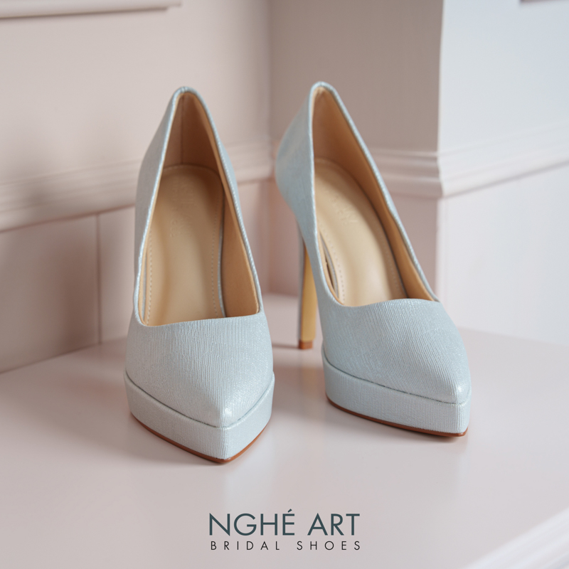 Giày cưới Nghé Art basic 12 phân mũi đúp nhũ xám xanh pastel 543-nhu-xam - Ảnh 5 - Nghé Art Bridal Shoes – 0822288288