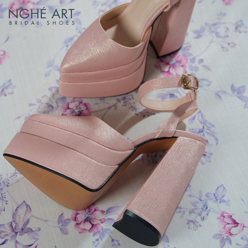 Giày cưới Nghé Art basic 15 phân mũi đúp nhũ hồng pastel 532-nhu-hong - Ảnh 1 - Nghé Art Bridal Shoes – 0822288288