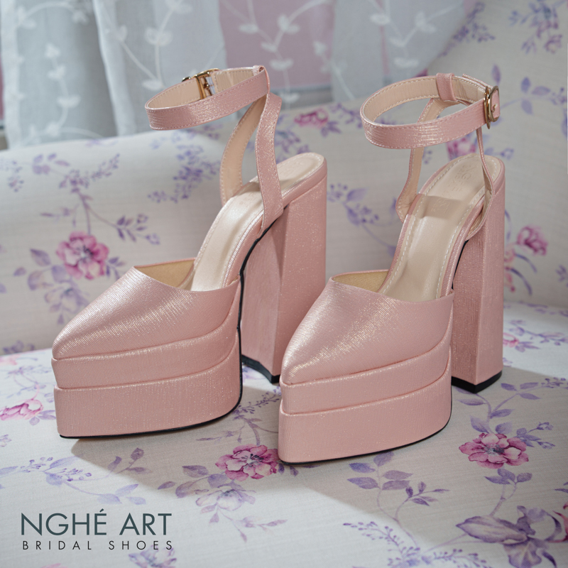 Giày cưới Nghé Art basic 15 phân mũi đúp nhũ hồng pastel 532-nhu-hong - Ảnh 2 - Nghé Art Bridal Shoes – 0822288288