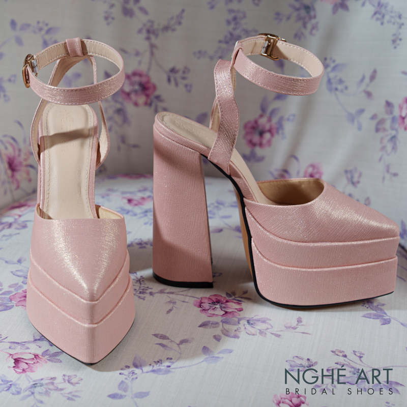 Giày cưới Nghé Art basic 15 phân mũi đúp nhũ hồng pastel 532-nhu-hong - Ảnh 4 - Nghé Art Bridal Shoes – 0822288288