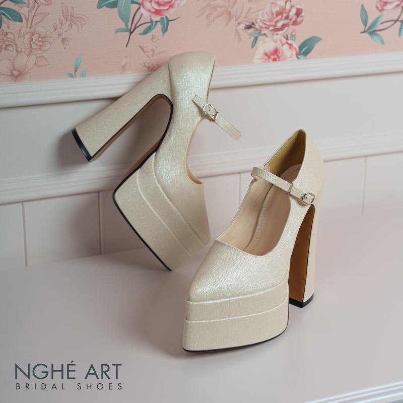 Giày cưới Nghé Art basic 15 phân mũi đúp nhũ vàng 546-nhu-vang - Ảnh 4 - Nghé Art Bridal Shoes – 0822288288