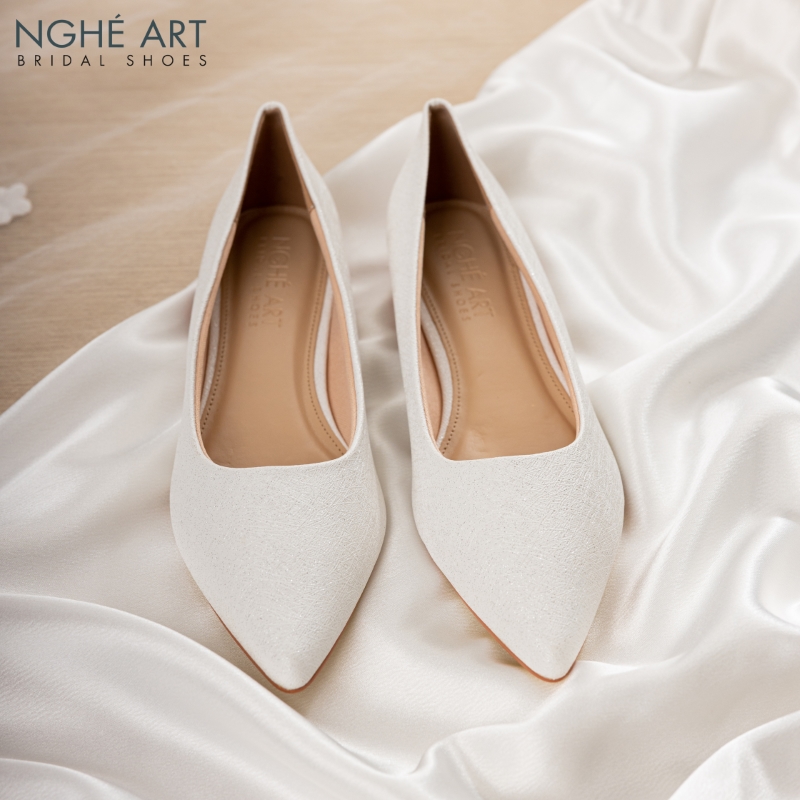 Giày cưới Nghé Art basic búp bê trắng nhũ ánh kim 194nhu - Ảnh 2 - Nghé Art Bridal Shoes – 0822288288