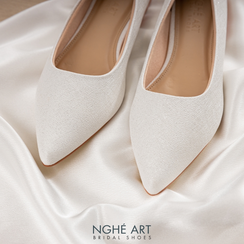 Giày cưới Nghé Art basic búp bê trắng nhũ ánh kim 194nhu - Ảnh 3 - Nghé Art Bridal Shoes – 0822288288