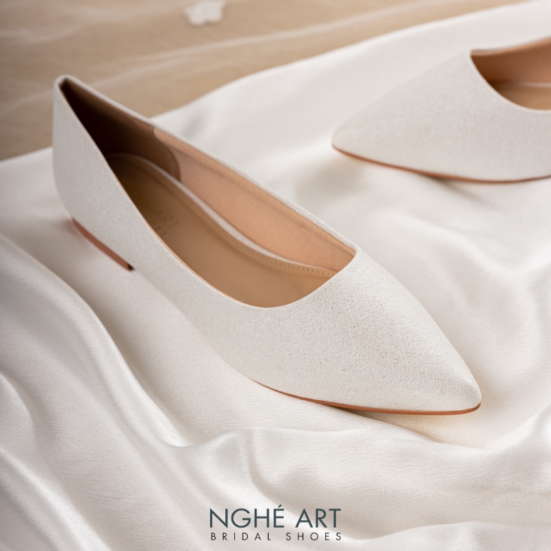 Giày cưới Nghé Art basic búp bê trắng nhũ ánh kim 194nhu - Ảnh 4 - Nghé Art Bridal Shoes – 0822288288