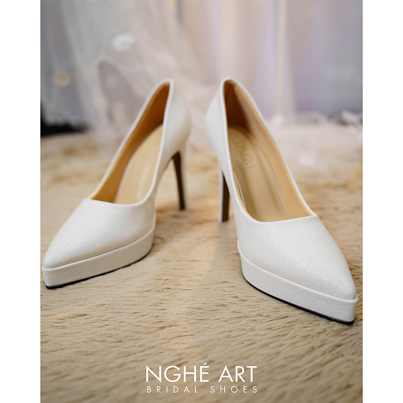 Giày cưới Nghé Art basic da nhũ trắng 12 cm 543-12P-NHU-TRANG - Ảnh 1 - Nghé Art Bridal Shoes – 0822288288