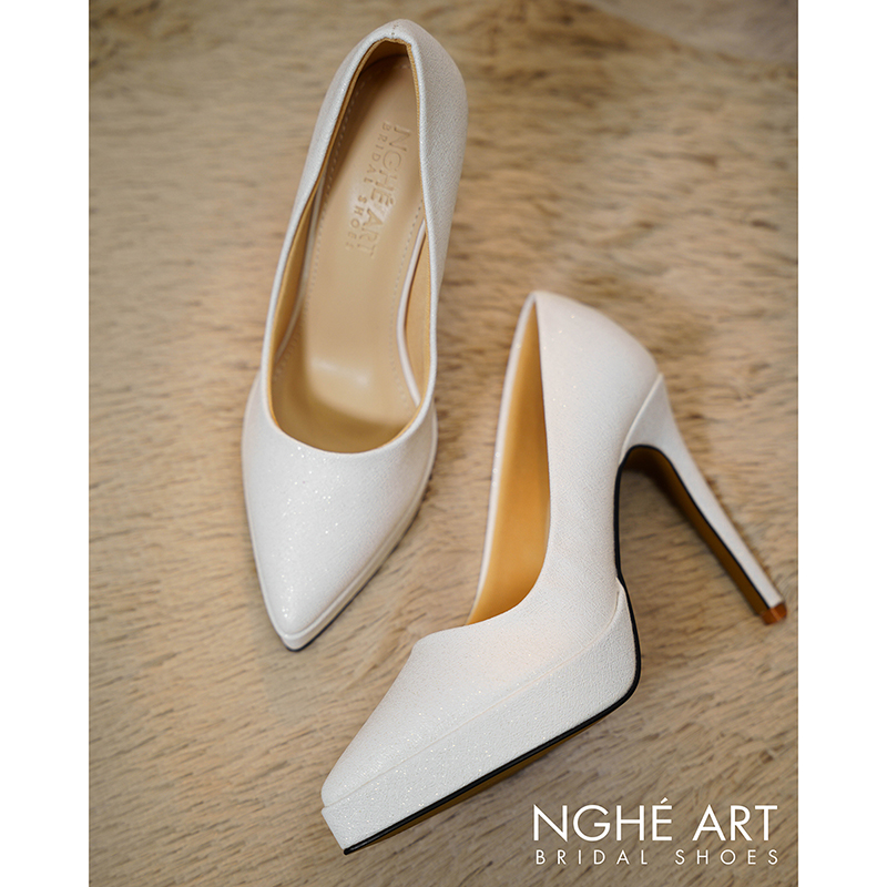 Giày cưới Nghé Art basic da nhũ trắng 12 cm 543-12P-NHU-TRANG - Ảnh 2 - Nghé Art Bridal Shoes – 0822288288