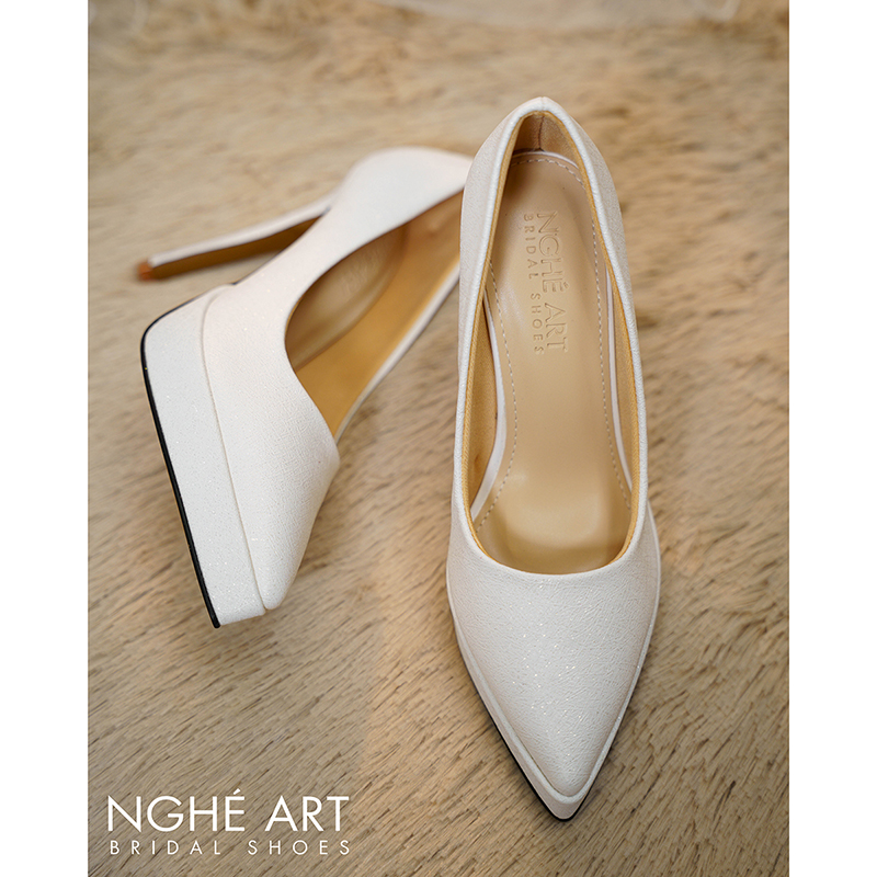 Giày cưới Nghé Art basic da nhũ trắng 12 cm 543-12P-NHU-TRANG - Ảnh 3 - Nghé Art Bridal Shoes – 0822288288