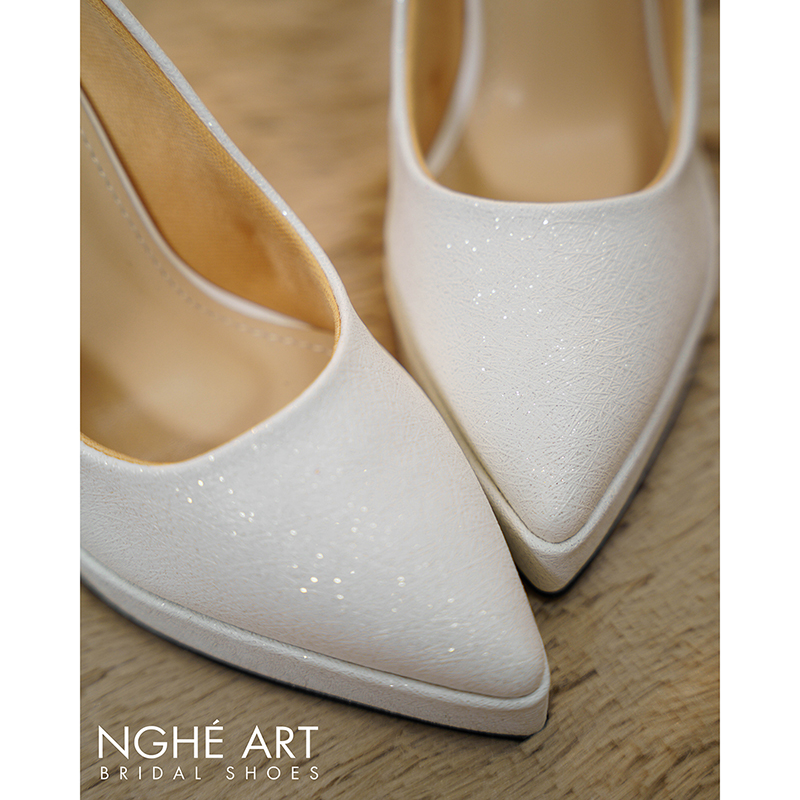 Giày cưới Nghé Art basic da nhũ trắng 12 cm 543-12P-NHU-TRANG - Ảnh 4 - Nghé Art Bridal Shoes – 0822288288