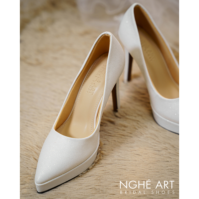 Giày cưới Nghé Art basic da nhũ trắng 12 cm 543-12P-NHU-TRANG - Ảnh 5 - Nghé Art Bridal Shoes – 0822288288