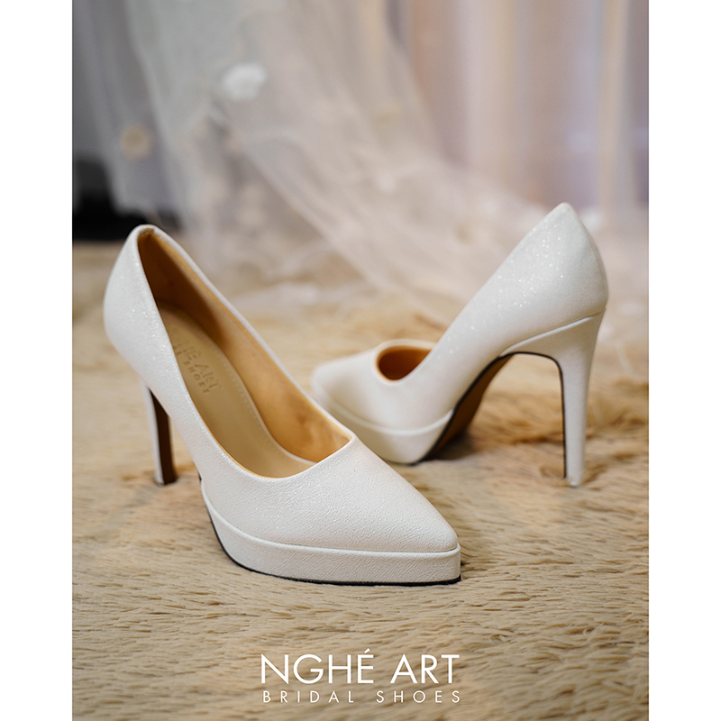 Giày cưới Nghé Art basic da nhũ trắng 12 cm 543-12P-NHU-TRANG - Ảnh 6 - Nghé Art Bridal Shoes – 0822288288