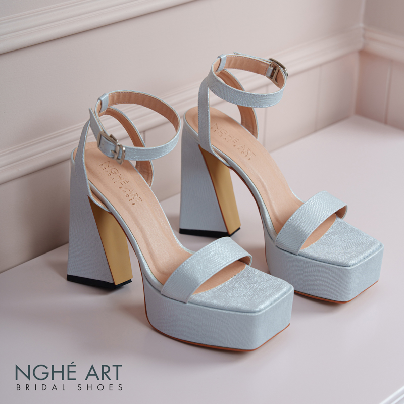 Giày cưới Nghé Art basic sandal 13 phân mũi đúp nhũ xám pastel 531-nhu-xam - Ảnh 2 - Nghé Art Bridal Shoes – 0822288288