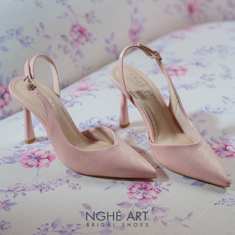 Giày cưới Nghé Art basic slingback nhũ hồng pastel 535-nhu-hong - Ảnh 1 - Nghé Art Bridal Shoes – 0822288288