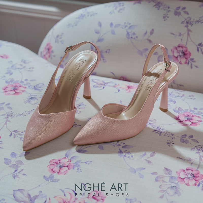 Giày cưới Nghé Art basic slingback nhũ hồng pastel 535-nhu-hong - Ảnh 2 - Nghé Art Bridal Shoes – 0822288288