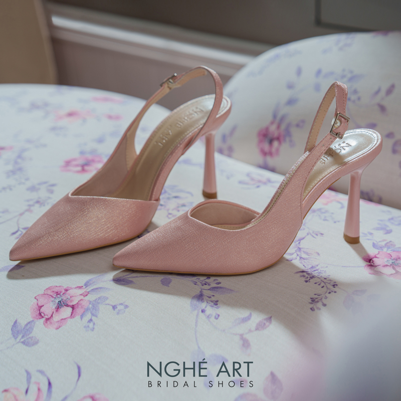 Giày cưới Nghé Art basic slingback nhũ hồng pastel 535-nhu-hong - Ảnh 3 - Nghé Art Bridal Shoes – 0822288288
