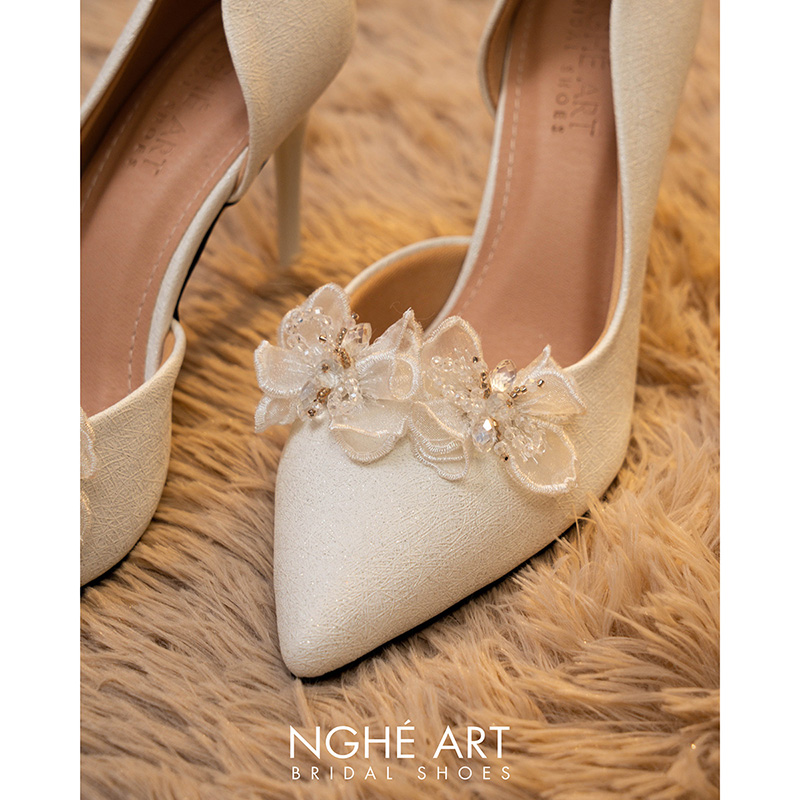 Giày cưới Nghé Art cao gót đính cánh bướm voan 549-442-NHU-TRANG - Ảnh 1 - Nghé Art Bridal Shoes – 0822288288