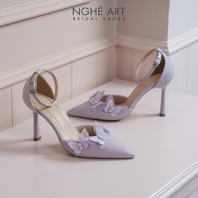 Giày cưới Nghé Art đính hoa cánh bướm tím pastel 570-340-da-tim - Ảnh 2 - Nghé Art Bridal Shoes – 0822288288