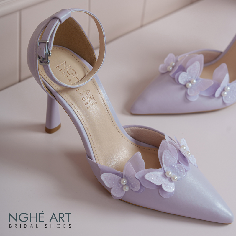 Giày cưới Nghé Art đính hoa cánh bướm tím pastel 570-340-da-tim - Ảnh 3 - Nghé Art Bridal Shoes – 0822288288