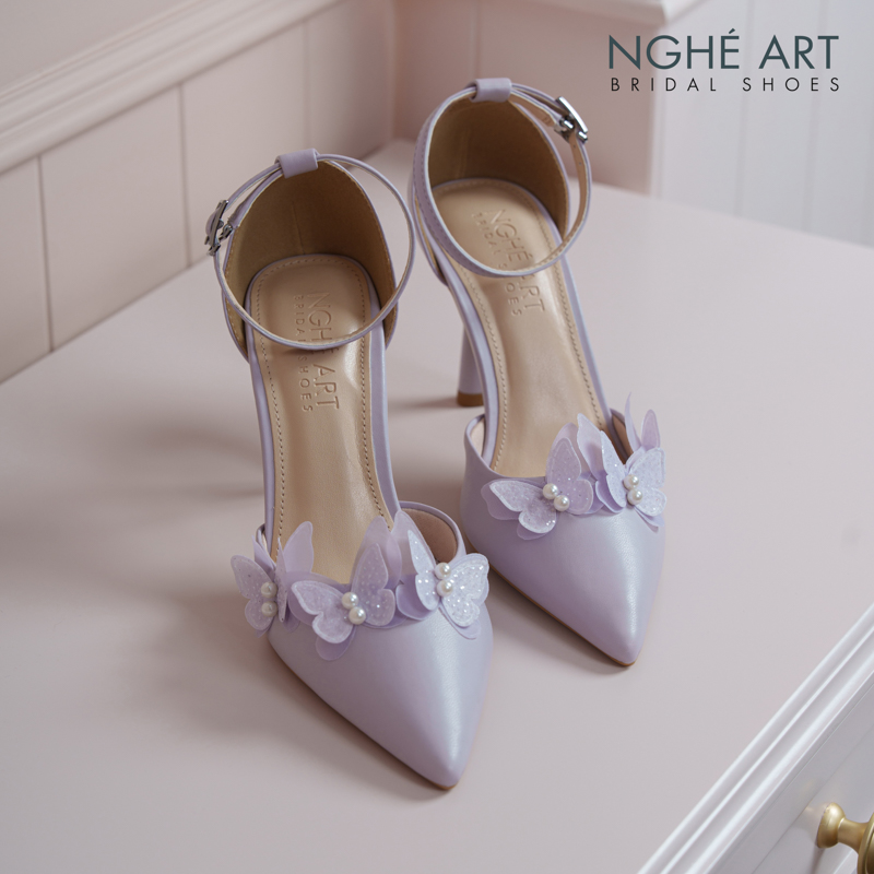 Giày cưới Nghé Art đính hoa cánh bướm tím pastel 570-340-da-tim - Ảnh 4 - Nghé Art Bridal Shoes – 0822288288