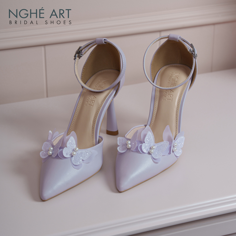 Giày cưới Nghé Art đính hoa cánh bướm tím pastel 570-340-da-tim - Ảnh 5 - Nghé Art Bridal Shoes – 0822288288