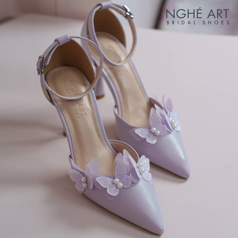 Giày cưới Nghé Art đính hoa cánh bướm tím pastel 570-340-da-tim - Ảnh 6 - Nghé Art Bridal Shoes – 0822288288