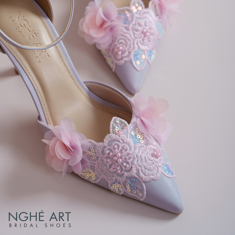 Giày cưới Nghé Art đính hoa hồng tím 569-340-da-tim - Ảnh 1 - Nghé Art Bridal Shoes – 0822288288