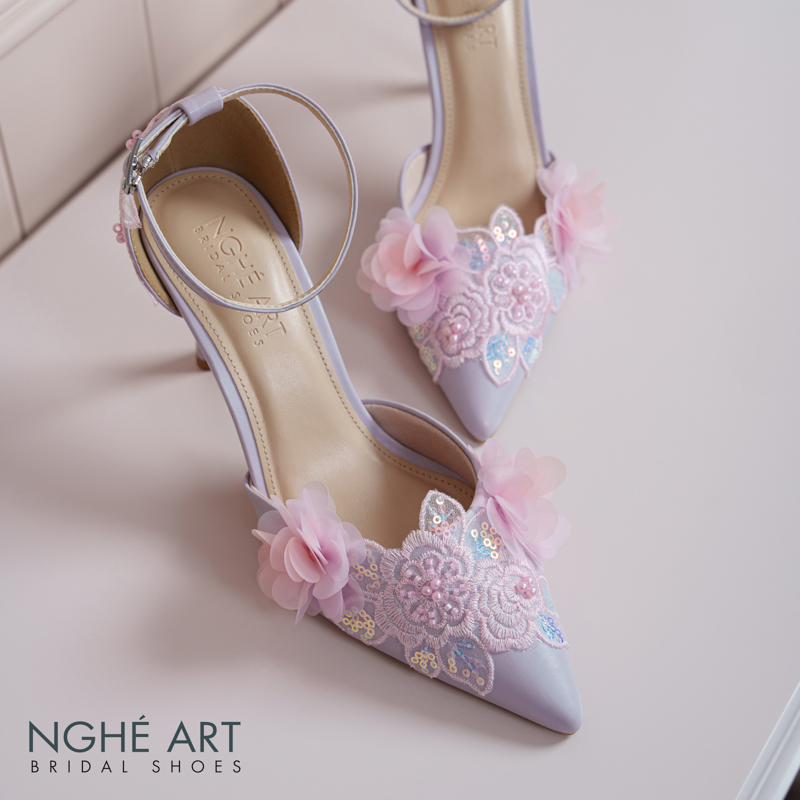 Giày cưới Nghé Art đính hoa hồng tím 569-340-da-tim - Ảnh 2 - Nghé Art Bridal Shoes – 0822288288