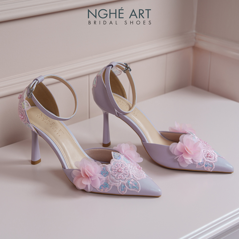 Giày cưới Nghé Art đính hoa hồng tím 569-340-da-tim - Ảnh 3 - Nghé Art Bridal Shoes – 0822288288