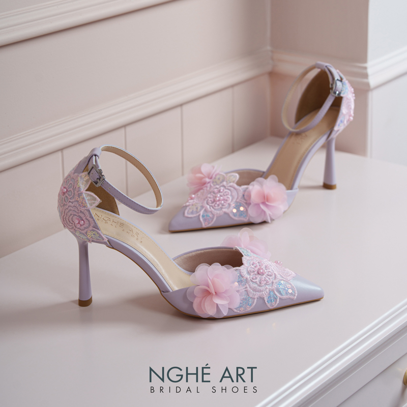Giày cưới Nghé Art đính hoa hồng tím 569-340-da-tim - Ảnh 4 - Nghé Art Bridal Shoes – 0822288288