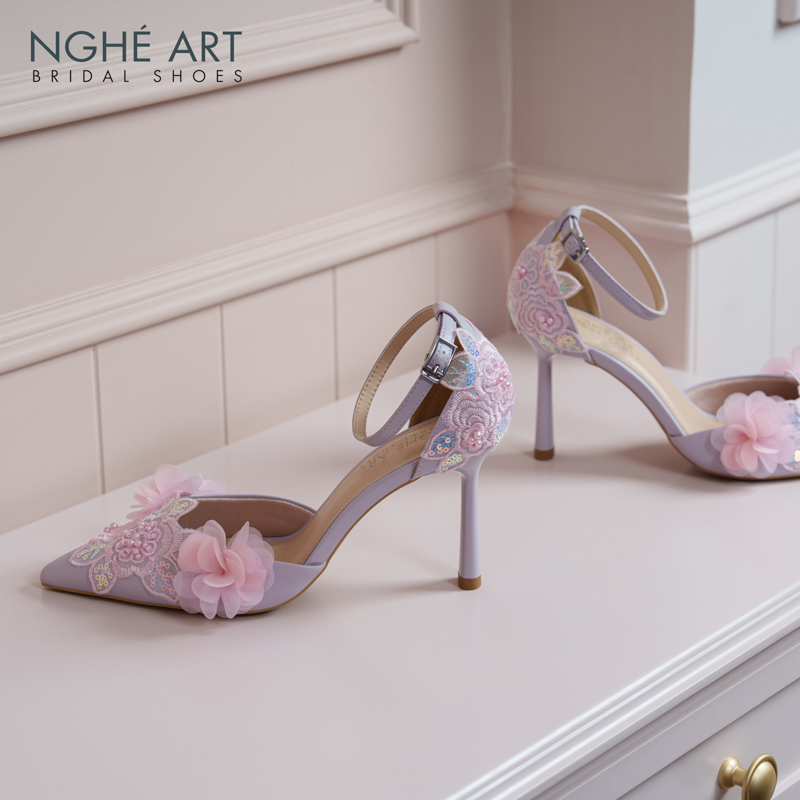 Giày cưới Nghé Art đính hoa hồng tím 569-340-da-tim - Ảnh 6 - Nghé Art Bridal Shoes – 0822288288