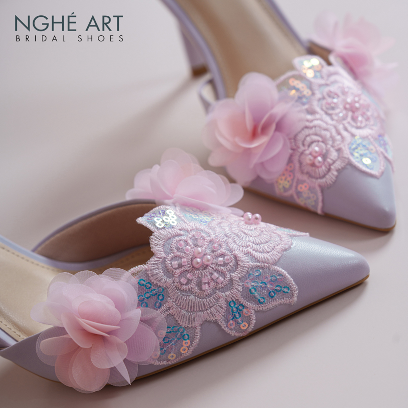 Giày cưới Nghé Art đính hoa hồng tím 569-340-da-tim - Ảnh 9 - Nghé Art Bridal Shoes – 0822288288