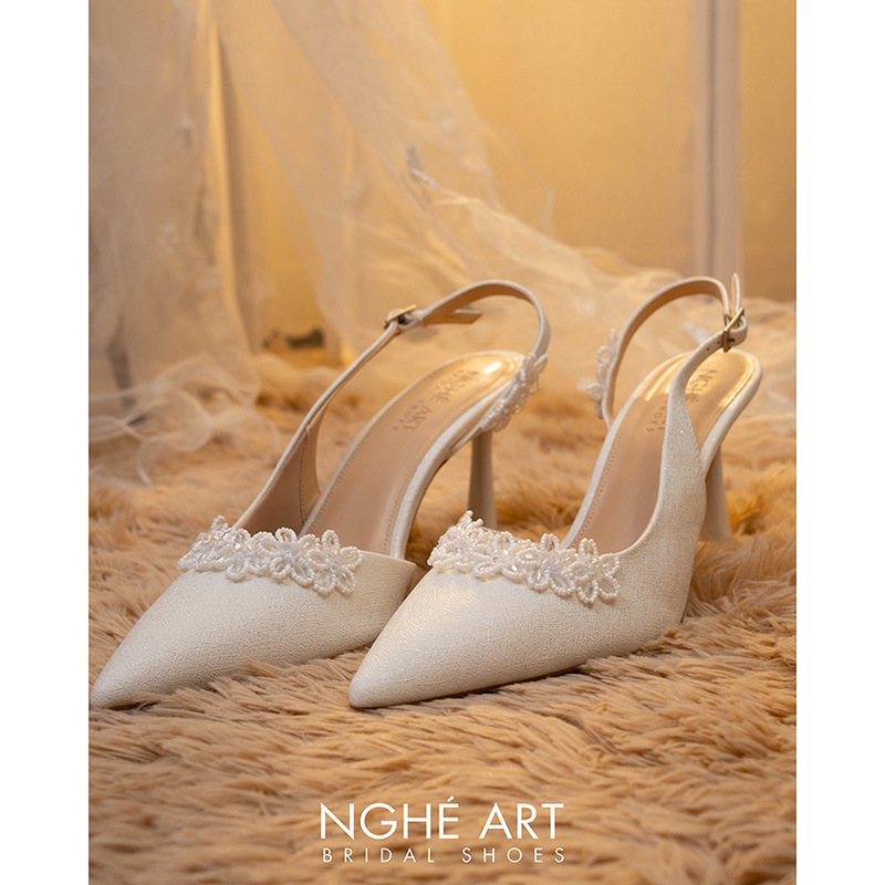 Giày cưới Nghé Art form slingback đính hoa pha lê 5 cánh 539-535-NHU-TRANG - Ảnh 3 - Nghé Art Bridal Shoes – 0822288288