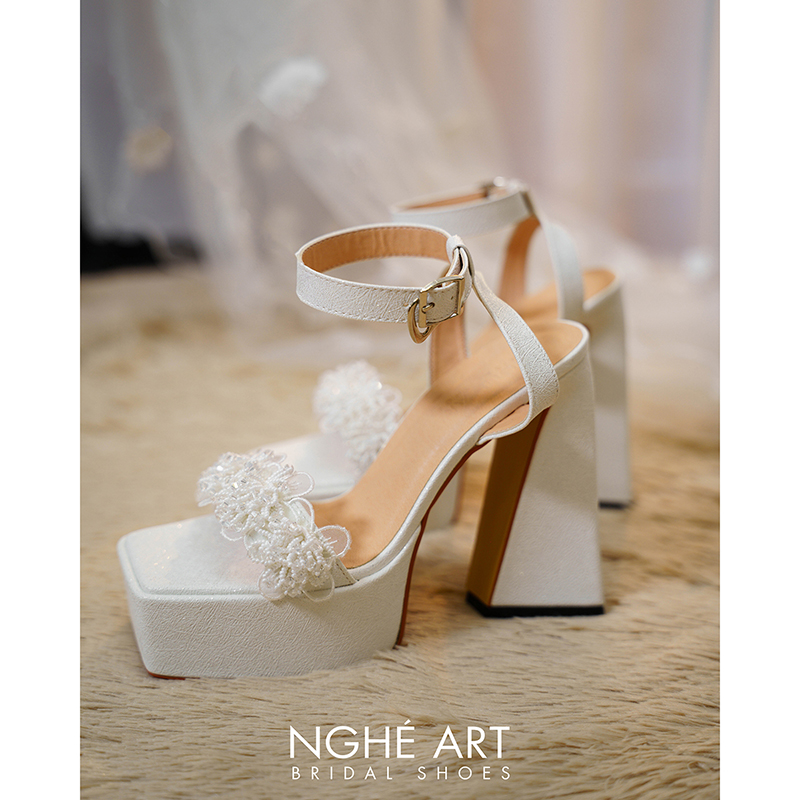 Giày cưới Nghé Art hoa voan pha lê 13 cm 537-531-13P-NHU-TRANG - Ảnh 1 - Nghé Art Bridal Shoes – 0822288288