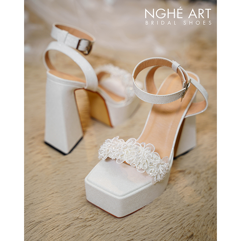 Giày cưới Nghé Art hoa voan pha lê 13 cm 537-531-13P-NHU-TRANG - Ảnh 2 - Nghé Art Bridal Shoes – 0822288288