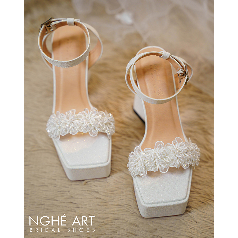 Giày cưới Nghé Art hoa voan pha lê 13 cm 537-531-13P-NHU-TRANG - Ảnh 4 - Nghé Art Bridal Shoes – 0822288288