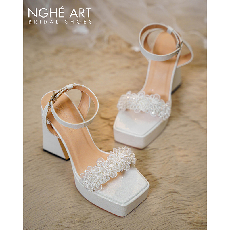 Giày cưới Nghé Art hoa voan pha lê 13 cm 537-531-13P-NHU-TRANG - Ảnh 5 - Nghé Art Bridal Shoes – 0822288288