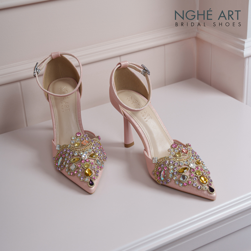 Giày cưới Nghé Art phối đá bling bling 10 phân nhũ hồng pastel 562-340-nhu-hong - Ảnh 2 - Nghé Art Bridal Shoes – 0822288288