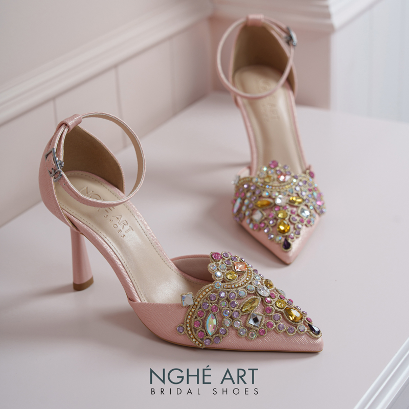 Giày cưới Nghé Art phối đá bling bling 10 phân nhũ hồng pastel 562-340-nhu-hong - Ảnh 3 - Nghé Art Bridal Shoes – 0822288288