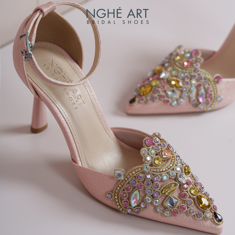 Giày cưới Nghé Art phối đá bling bling 10 phân nhũ hồng pastel 562-340-nhu-hong - Ảnh 4 - Nghé Art Bridal Shoes – 0822288288
