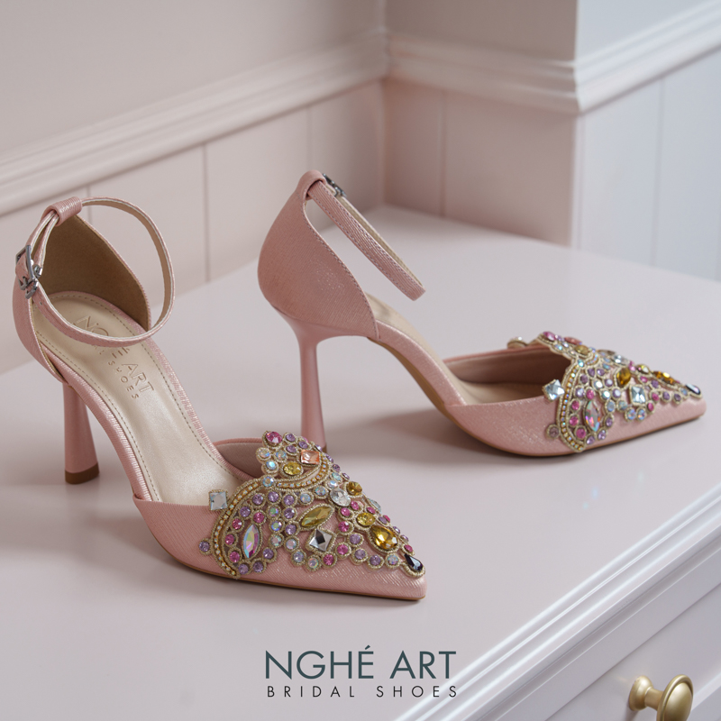 Giày cưới Nghé Art phối đá bling bling 10 phân nhũ hồng pastel 562-340-nhu-hong - Ảnh 5 - Nghé Art Bridal Shoes – 0822288288