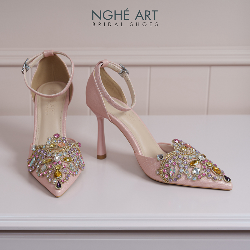 Giày cưới Nghé Art phối đá bling bling 10 phân nhũ hồng pastel 562-340-nhu-hong - Ảnh 6 - Nghé Art Bridal Shoes – 0822288288