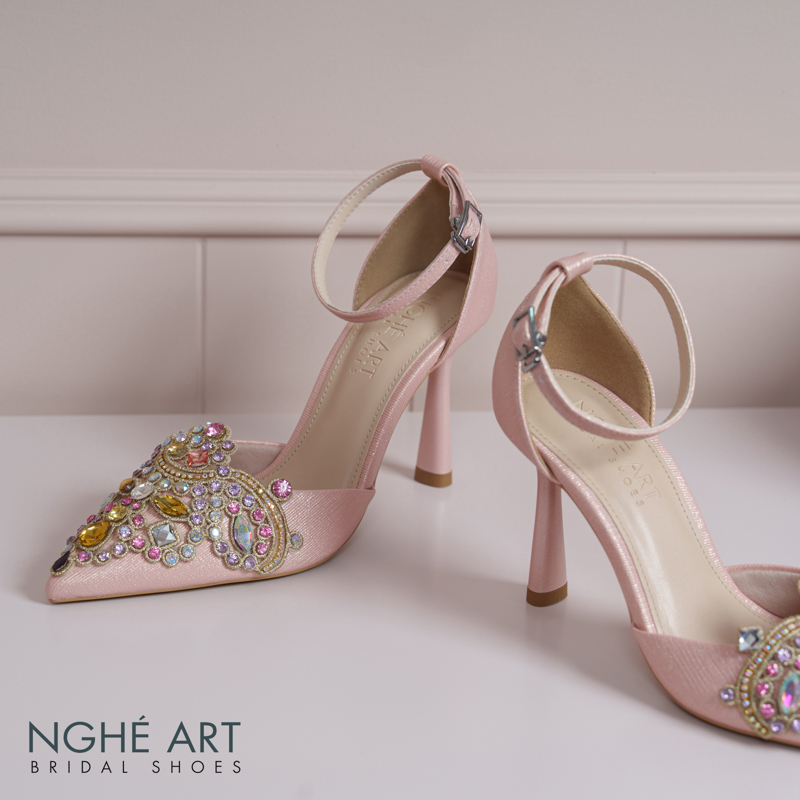 Giày cưới Nghé Art phối đá bling bling 10 phân nhũ hồng pastel 562-340-nhu-hong - Ảnh 7 - Nghé Art Bridal Shoes – 0822288288