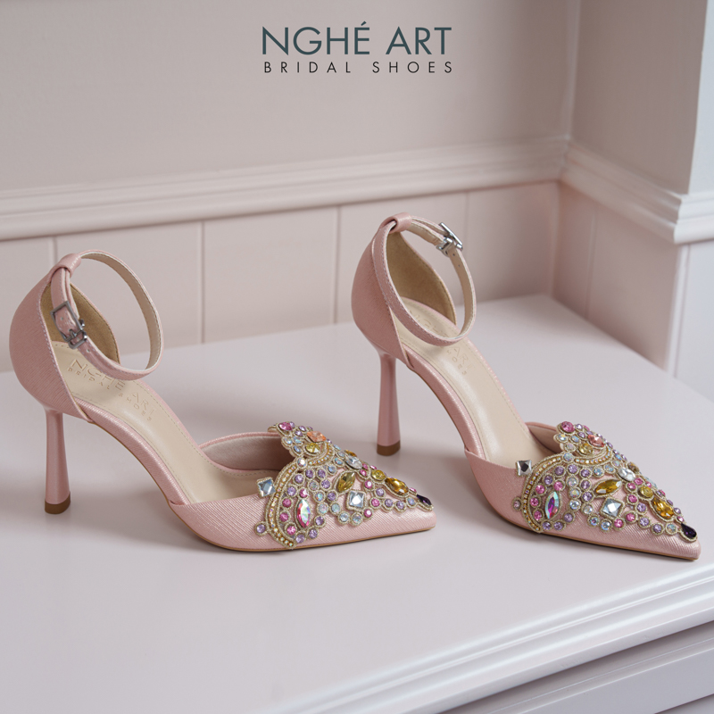 Giày cưới Nghé Art phối đá bling bling 10 phân nhũ hồng pastel 562-340-nhu-hong - Ảnh 8 - Nghé Art Bridal Shoes – 0822288288
