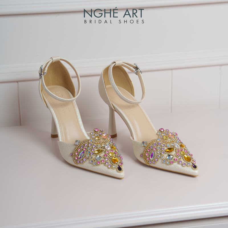 Giày cưới Nghé Art phối đá bling bling 10 phân nhũ vàng champage 562-340-nhu-vang - Ảnh 1 - Nghé Art Bridal Shoes – 0822288288