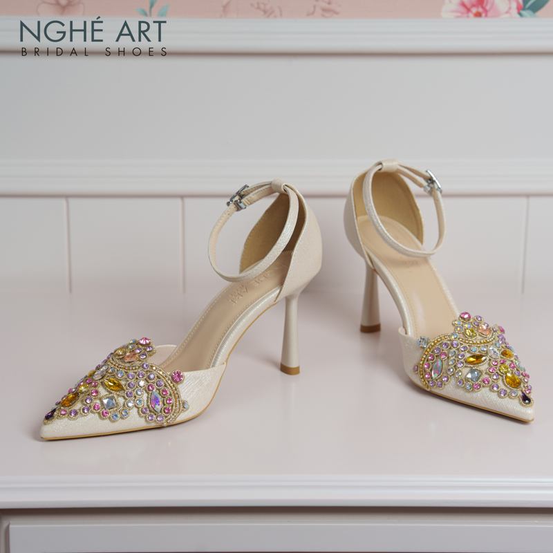 Giày cưới Nghé Art phối đá bling bling 10 phân nhũ vàng champage 562-340-nhu-vang - Ảnh 2 - Nghé Art Bridal Shoes – 0822288288