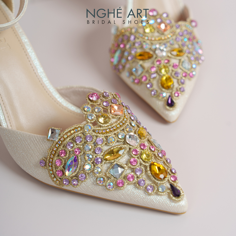 Giày cưới Nghé Art phối đá bling bling 10 phân nhũ vàng champage 562-340-nhu-vang - Ảnh 3 - Nghé Art Bridal Shoes – 0822288288