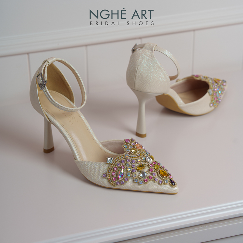 Giày cưới Nghé Art phối đá bling bling 10 phân nhũ vàng champage 562-340-nhu-vang - Ảnh 4 - Nghé Art Bridal Shoes – 0822288288