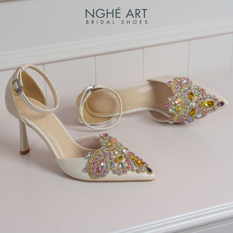 Giày cưới Nghé Art phối đá bling bling 10 phân nhũ vàng champage 562-340-nhu-vang - Ảnh 5 - Nghé Art Bridal Shoes – 0822288288